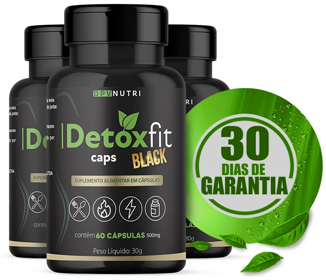 Material comercial da garantia anunciada para Detox Fit Caps Black